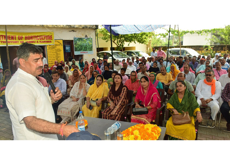 MP Jugal Kishore Sharma addressing a gathering at Nagrota, Jammu.