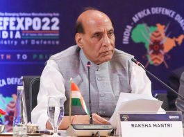 Defence Minister Rajnath Singh addressing India-Africa Defence Dialogue on the theme 'Adopting Strategy for Synergizing and Strengthening Defence and Security Cooperation', in Gandhinagar on Tuesday. (UNI)