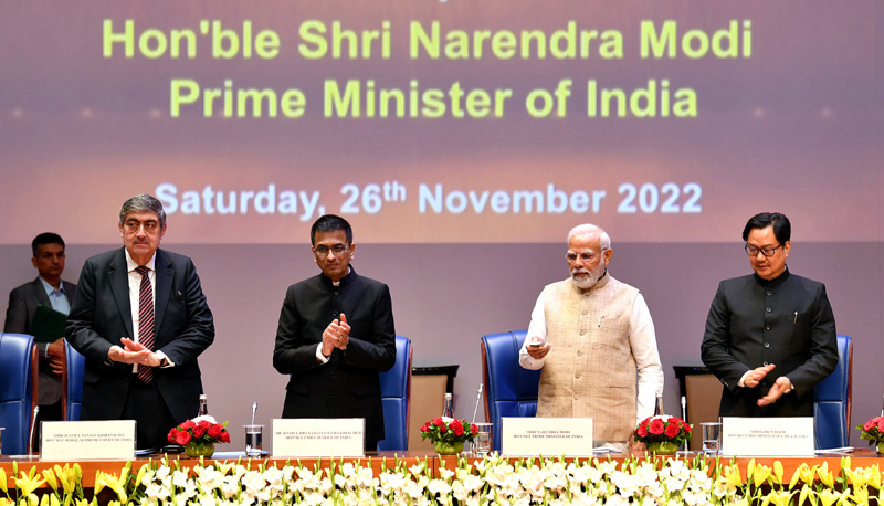 Prime Minister Narendra Modi launches the various new initiatives under e-court project, Constitution Day celebrations in the Supreme Court, in New Delhi on Saturday. (UNI)