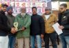 Man of the match award being presented to a player at Kathua on Thursday.