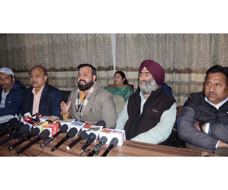 Independent and DAP Councillors addressing a press conference at Jammu on Thursday. -Excelsior/Rakesh