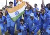 Jubilant Indian Women’s cricket team after winning World Cup on Sunday.