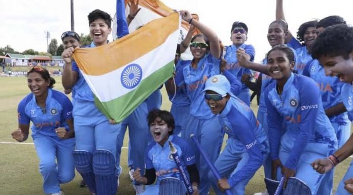 Jubilant Indian Women’s cricket team after winning World Cup on Sunday.