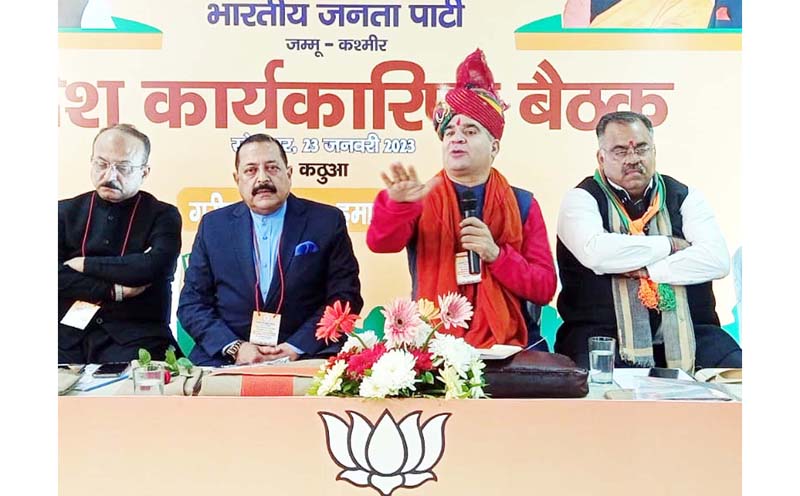 BJP leaders at party's Executive meeting at Kathua on Monday.