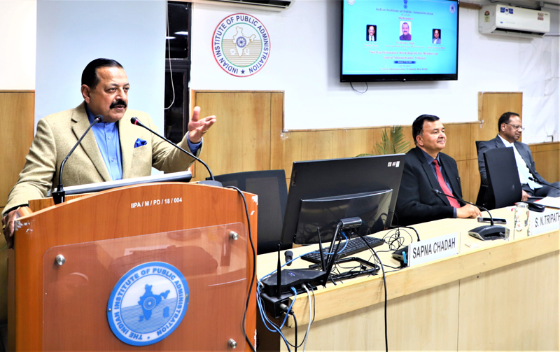 Union Minister Dr Jitendra Singh addressing a 2-day Orientation Workshop for the Members of Central Administrative Tribunal (CAT) at IIPA New Delhi on Friday.
