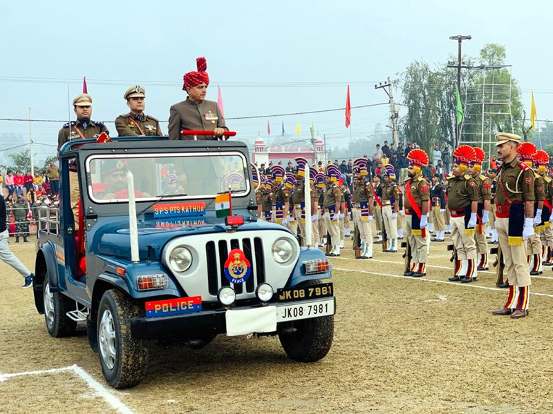 DDC Kathua chairperson inspecting R-Day parade.