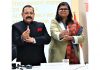 Union Minister Dr Jitendra Singh, flanked by Suchitra Ella of Bharat Biotech, displaying the vial of newly launched Nasal Vaccine for COVID, on Friday.