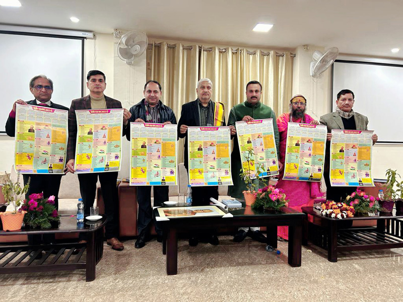 Dignitaries releasing Panchang Calendar at Jammu on Saturday.