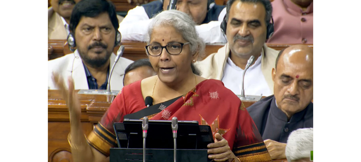 Union Finance Minister Nirmala Sitharaman presenting the budget for 2023-24 in the Parliament on Wednesday. (UNI)
