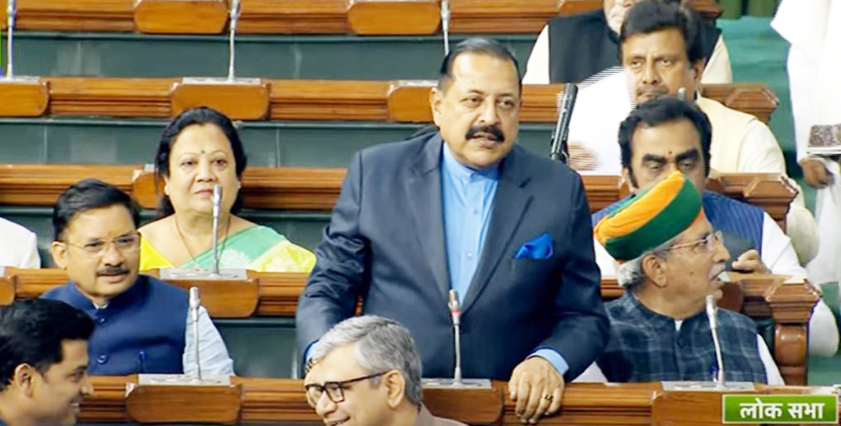 Union Minister Dr Jitendra Singh speaking in the Lok Sabha on Wednesday.