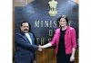 Union Minister Dr Jitendra Singh with the British Minister, Christina Scott who, along with a high-level delegation, called on him at the Ministry of Earth Sciences headquarters, at Prithvi Bhavan, New Delhi on Monday.