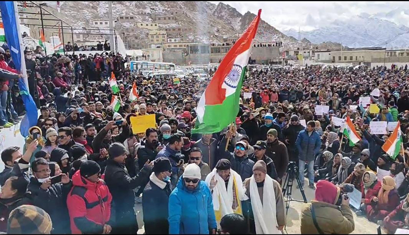 Thousands join rally called by social and religious organisations in Leh on Tuesday.