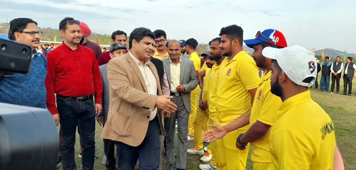 Secy to Govt YS&S Sarmad Hafeez interacting with players at Khel Gaon Nagrota on Tuesday.