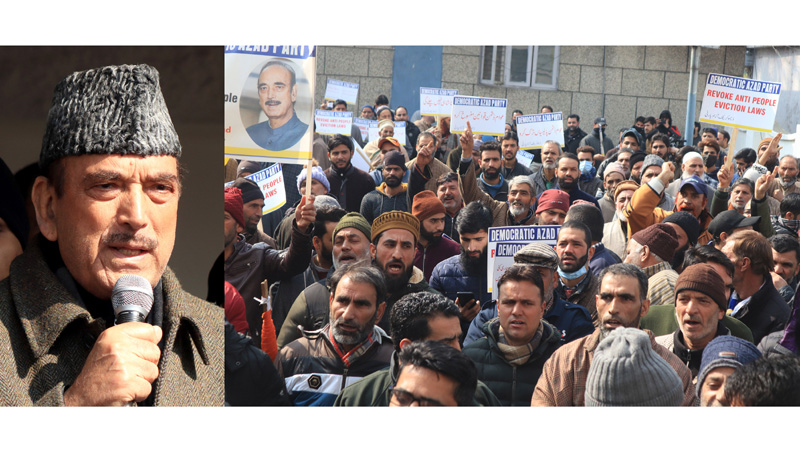 DAP chief Ghulam Nabi Azad addressing party workers at Sonwar in Srinagar on Saturday. -Excelsior/Shakeel
