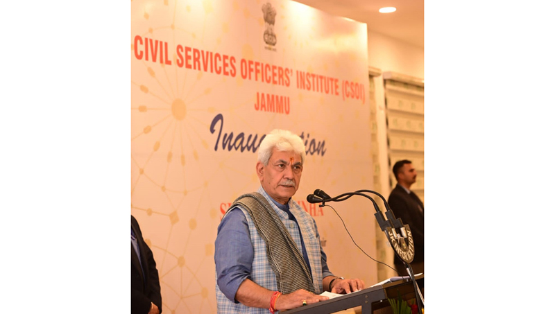 LG Manoj Sinha addressing a function after inaugurating CSOI in Jammu on Friday.