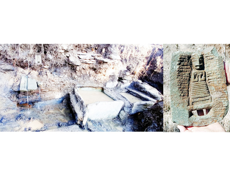 Stone sculptures discovered during digging in a Doda village.