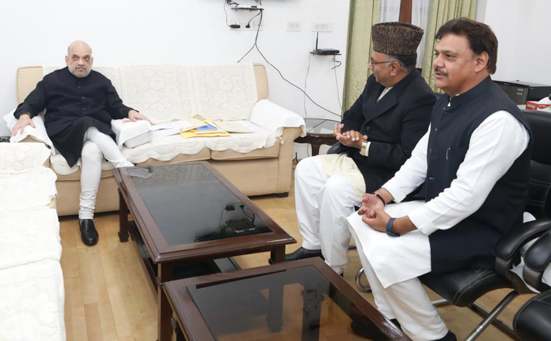 MP Gulam Ali Khatana in a meeting with Union Minister for Home Affairs Amit Shah in New Delhi.