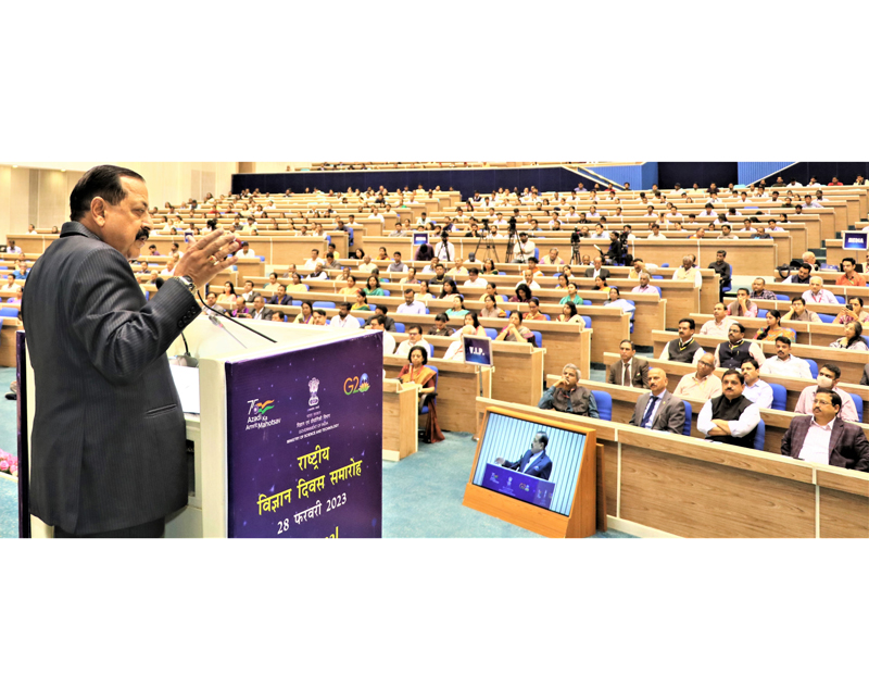 Union Minister Dr Jitendra Singh speaking, as chief guest, at the “National Science Day” programme at Vigyan Bhawan, New Delhi on Tuesday.