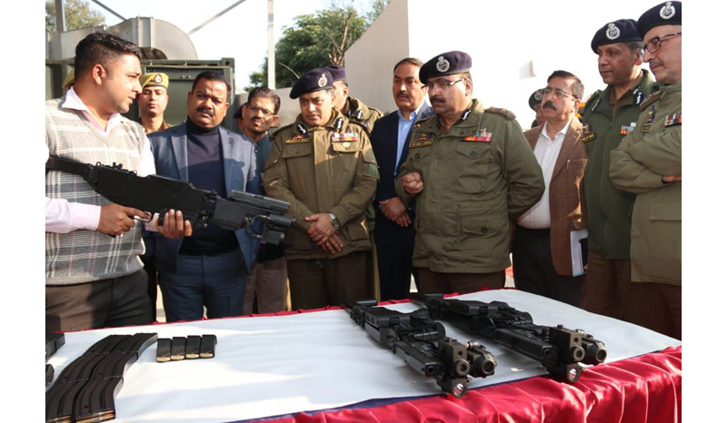 DGP Dilbag Singh carrying out inspection at the newly inaugurated shooting range at DPL Jammu on Monday.
