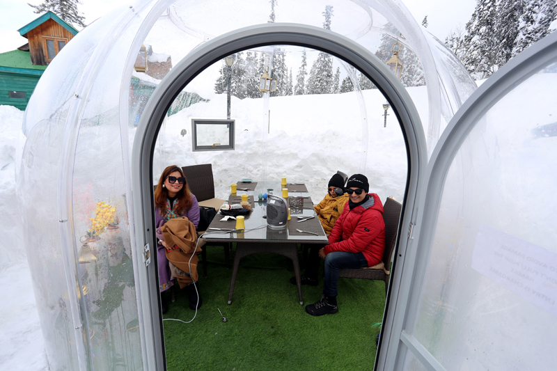 A view of India’s first glass igloo restaurant at famous tourist resort Gulmarg. -Excelsior/Aabid Nabi
