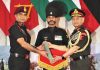 A soldier being honoured at the Northern Command Investiture Ceremony held at Mathura on Thursday.