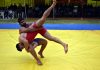 Players in action during the Wrestling Championship at Vijaypur on Friday.