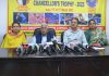 Vice Chancellor Prof. Umesh Rai along with other Faculty members addressing media persons during the curtain raiser ceremony at University of Jammu on Tuesday.