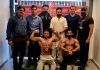 Bodybuilders posing for a group photograph along with dignitaries at Jammu on Wednesday.