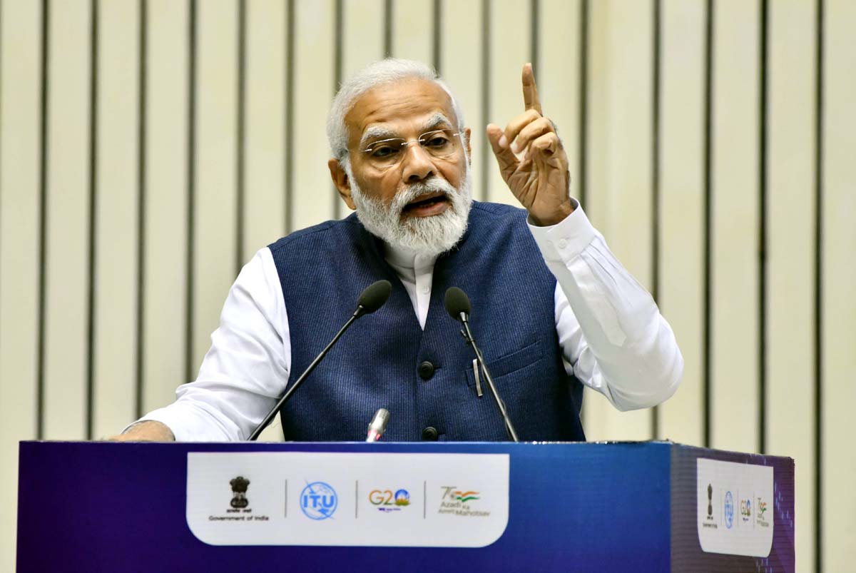 Prime Minister Narendra Modi speaks during the inauguration of ITU Area office & Innovation Centre, in New Delhi on Wednesday. (UNI)