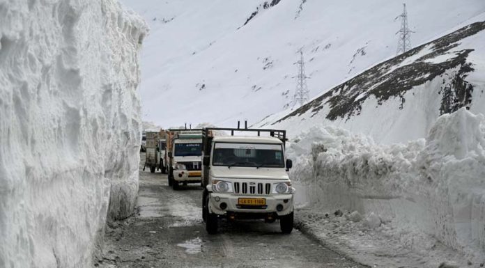 Traffic moving on Srinagar-Leh highway. -Excelsior/Shakeel