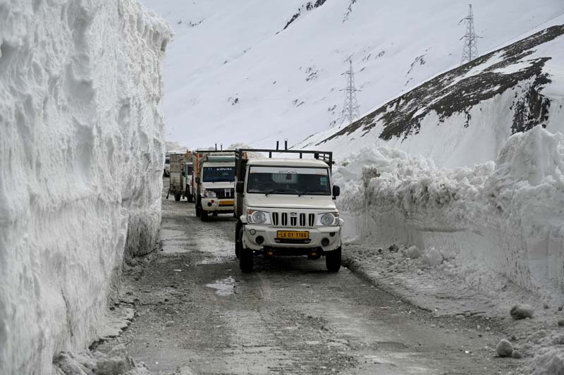 Traffic moving on Srinagar-Leh highway. -Excelsior/Shakeel