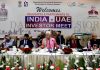 LG Manoj Sinha along with officials and delegates at India-UAE Investors Meet at SKICC Srinagar on Sunday. -Excelsior/Shakeel