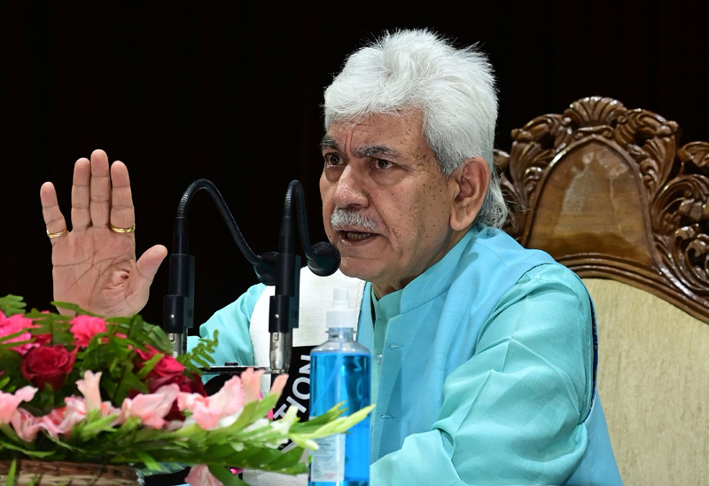 LG Manoj Sinha addressing a press conference in Jammu on Wednesday. —Excelsior/Rakesh