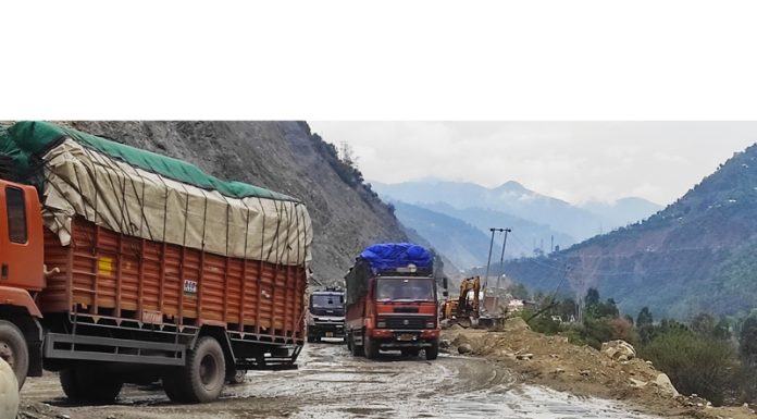 After clearance of mudslides at Mehar in Ramban, traffic being restored to Kashmir on Friday. - Excelsior/Parvaiz