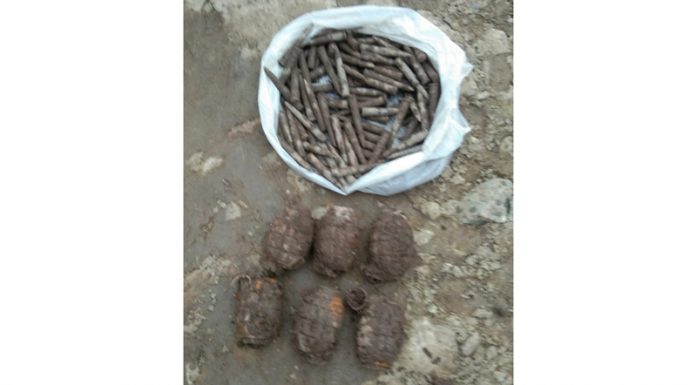 Grenades and ammunition recovered in Rajouri on Sunday. —Excelsior/Imran