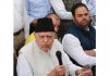 NC president Dr Farooq Abdullah speaking to reporters after meeting in Jammu on Saturday. - Exclesior/Rakesh