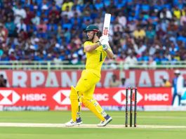 Mitchell Marsh in action during his unbeaten knock of 66 runs during 2nd ODI match against India at Visakhapatnam on Sunday.