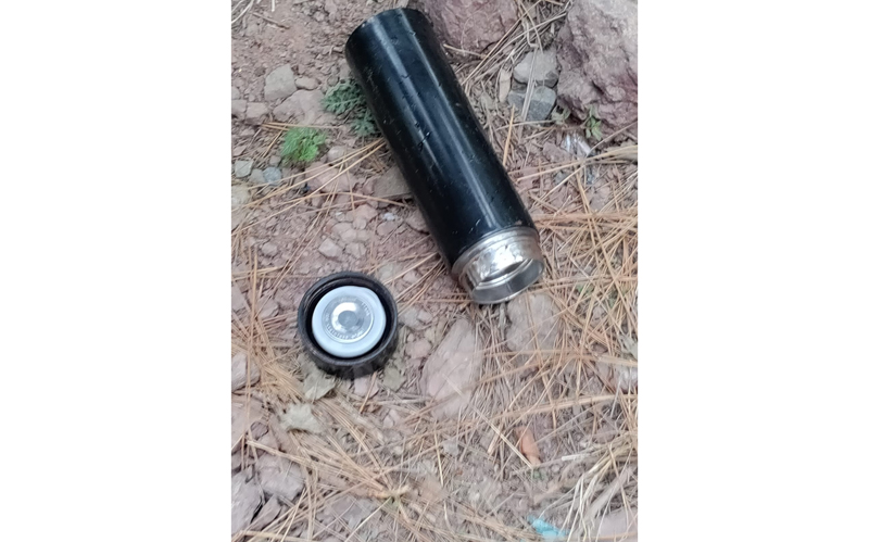 A water bottle which led to panic in Rajouri on Tuesday.
