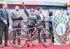 ‘Race Across India’ being flagged off by officials of Indian Oil at Srinagar on Wednesday. — Excelsior/Shakeel