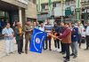 CCI president Arun Gupta flagging off Rajesh Gill for participation in the Legends world cup from Jammu on Thursday.