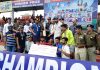 Winners being awarded with trophy by DGP Dilbag Singh at Kathua. -Excelsior/Pardeep
