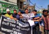 Sunil Dimple leading a protest against J&K Budget among other issues in Jammu on Tuesday.