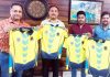 ADGP Security Dr SD Singh Jamwal releasing the uniform of veteran cricketers at Jammu on Wednesday.