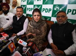 PDP president and former CM Mehbooba Mufti addressing press conference in Jammu.