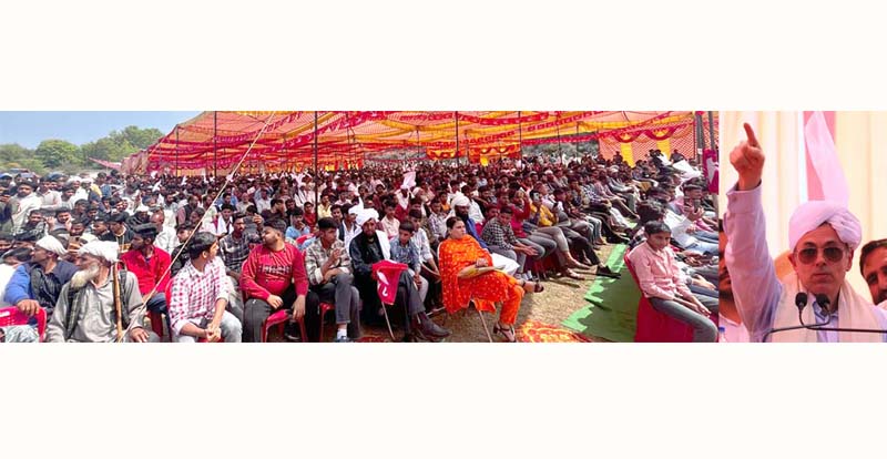 Former CM and NC Vice president Omar Abdullah addressing public rally at Nagrota in Jammu.