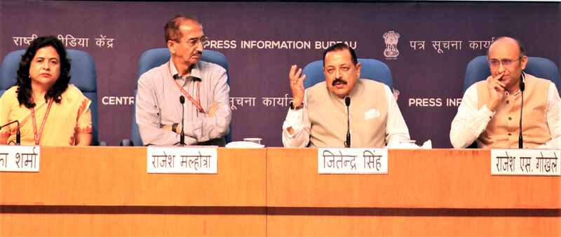 Union Minister Dr Jitendra Singh addressing a press conference at National Media Centre, New Delhi on Monday.