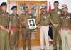 DGP Dilbag Singh presenting a memento to the outgoing IGP CRPF Jammu on Monday.