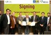 J&K Bank and LIC of India officers during signing of agreement.