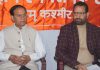 RSS Sangchalak, Dr Gautam Mengi and Seh Sangchalak Dr Vikrant Sharma at a press conference at Jammu on Saturday. -Excelsior/Rakesh