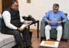 BJP national general secretary, Tarun Chugh during a meeting with Union Minister of Railways, Ashvani Vaishnav at New Delhi on Friday.